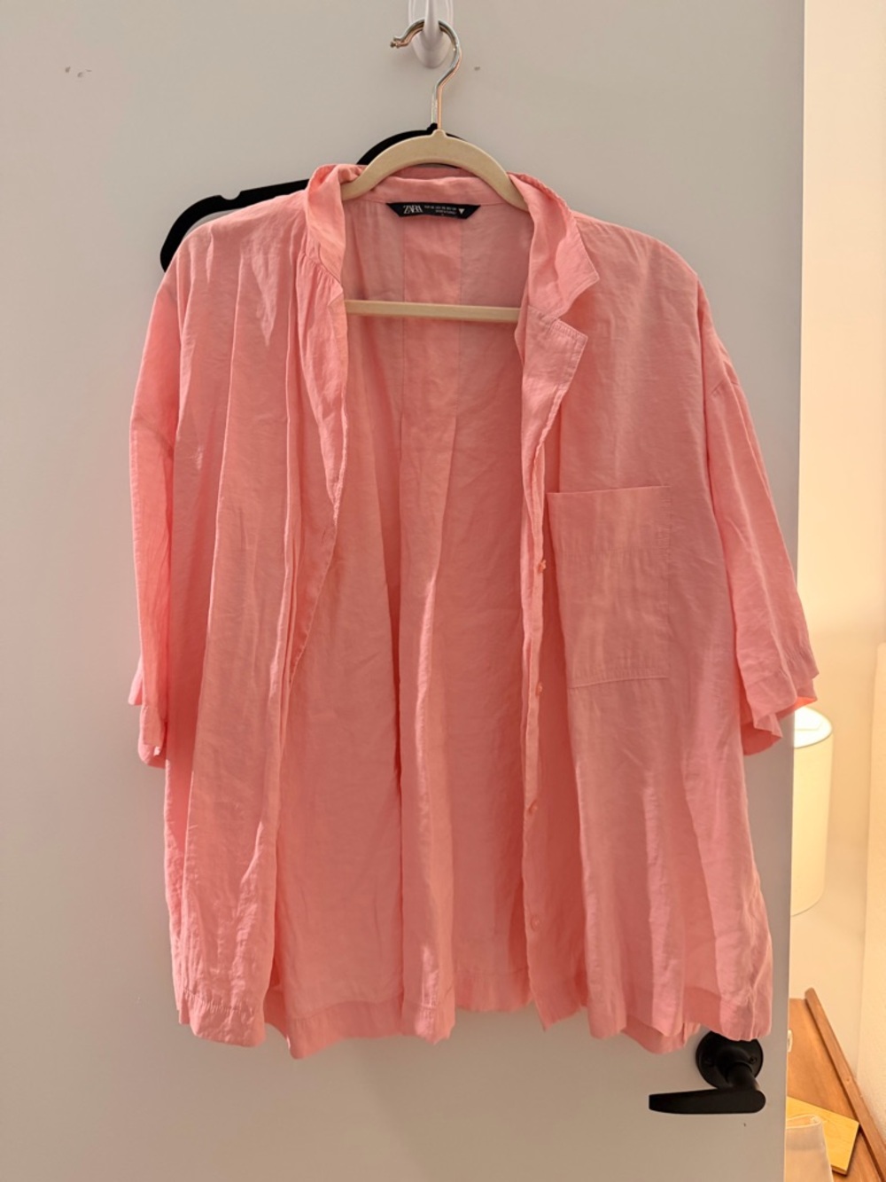 Zara Pink Linen Button-Up Shirt